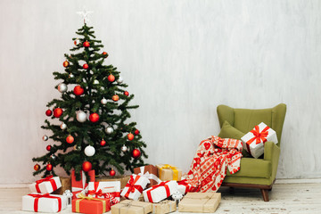 Christmas tree with gifts decor new year winter background