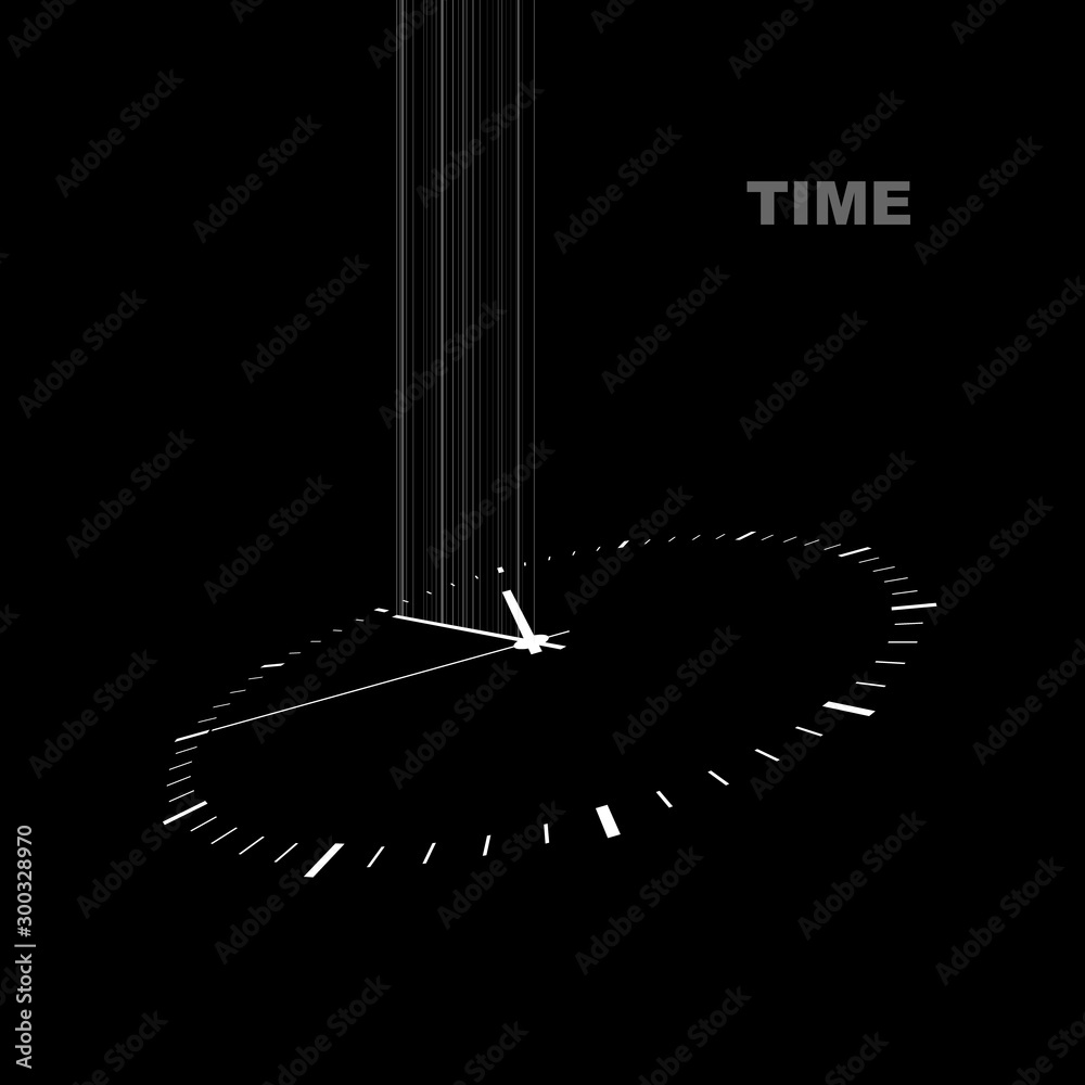 Aufkleber white clock on a black background with a perspective and a luminous minute arrow