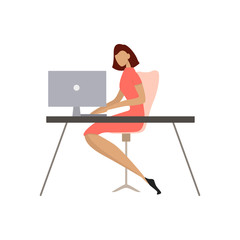 Fototapeta premium Woman sitting at the desk and working on the computer.