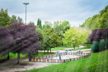 slide and swings in the city park