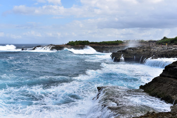 Devil's Tears Nusa Lembongan is a cliffside cove where large waves crash against the rocks and explode back out into the ocean, Nusa Penida Sıalnd, Indonesia