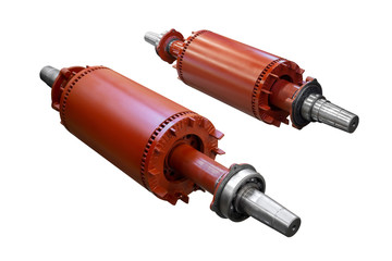 two rotors of a large electric motor isolated on a white background