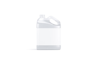 Blank transparent plastic canister with water mockup stand isolated,