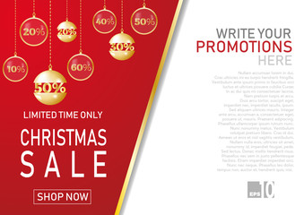 Christmas holiday sale on flat background. Limited time only. Template for a banner, shopping, discount. Vector illustration for your design