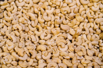 Cashew nuts background close up