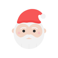 Santa Claus cute christmas round character vector illustration. Winter, seasonal, holiday, festive xmas head. Isolated cartoon graphic icon.