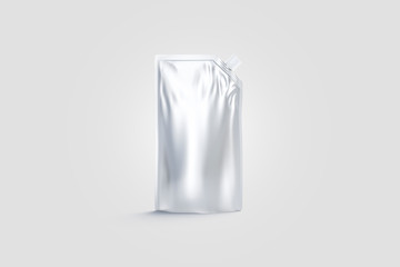 Blank silver sause doypack with spout mock up, front view