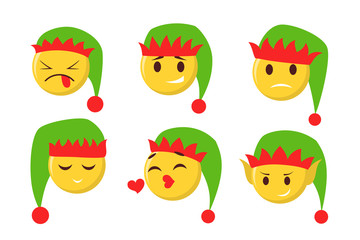 Set of vector illustration of funny christmas emoji.