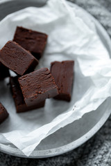 Homemade raw milk free, sugar free vegan chocolate brownies or fudge