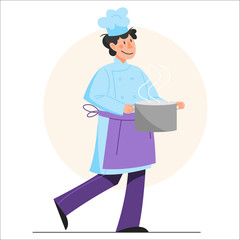 Collection of people in apron making tasty dish