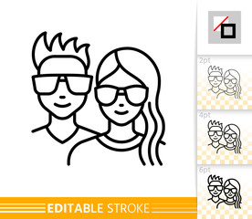 Teenager avatar girl and guy face line vector icon