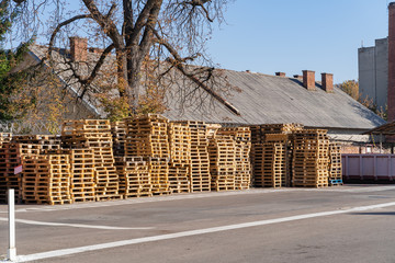 warehouse of wooden pallets on the street