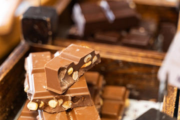 chocolate bars in a pastry shop