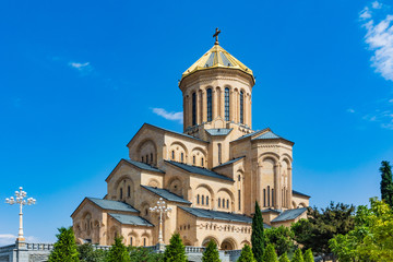 Fototapeta na wymiar Holy Trinity Cathedral church landmark of Tbilissi Georgia capital city eastern Europe