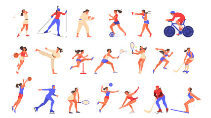 Fototapeta na wymiar Set of isolated vector illustration of woman doing sport.
