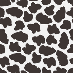 Black and white seamless pattern with blots. Animal print. Cow texture. Endless abstract background with simple elements. Vector illustration.