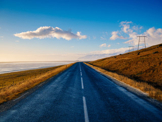 Curve raod to the mountain with motion blur, Iceland