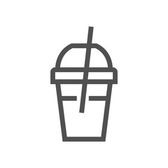 Paper Cup With Lid And Tube Colorful Round Icon. Tea glass tube icon, great design for any purposes. Linear style icon. flat design element. Editable stroke. 48x48 Pixel Perfect.