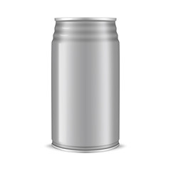 Drink aluminum can with ribbed top isolated on white background, realistic mockup. Blank beverage package, vector template for design