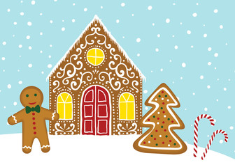 Christmas card with gingerbread house