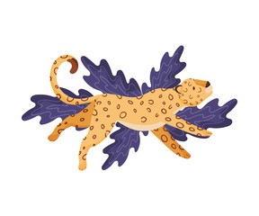 Cute African Animal Lying On Tropical Leaves Dreaming Vector Illustration