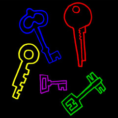 Set of keys on a black colored background. Vector illustration hand drawn 