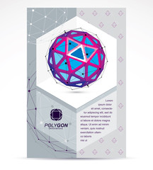 Fototapeta premium Innovation technologies company presentation flyer. Graphic vector illustration. Colorful abstract 3d mesh object, design element technology low poly template.
