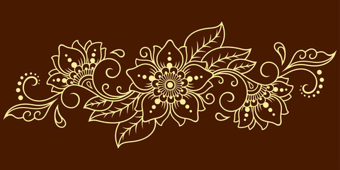 Mehndi flower pattern for Henna drawing and tattoo. Decoration in ethnic oriental, Indian style. Doodle ornament. Outline hand draw vector illustration.