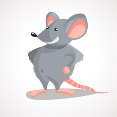 Cartoon gray rat. New Year symbol. Vector illustration.