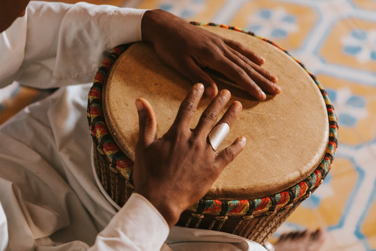 Djembe playing in Morocco, Africa.
