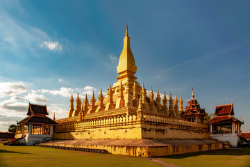 Golden Wat Thap Luang in Vientiane, Laos ,Lao temple was originally built as a Hindu temple