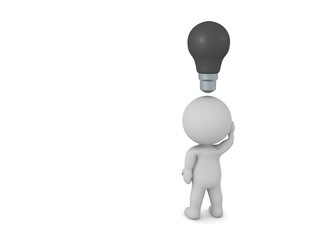 Upset 3D Character with Dark Light Bulb