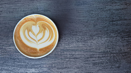 Coffee cup, table photography background. Coffee culture, positive energy template, with copy space for text