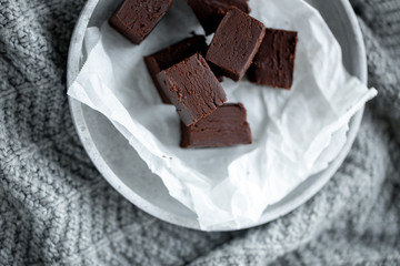 Homemade raw milk free, sugar free vegan chocolate brownies or fudge