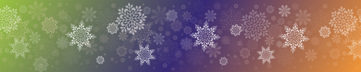 Christmas multicolor composition with a set of graceful white snowflakes