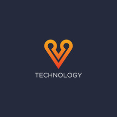 Abstract technology letter V logo design template.