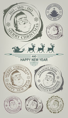 Christmas imprint with the face of a pleasant, cheerful Santa Claus, set