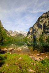 Lake Obersee with Mountain Reflection in Summer Bavaria Germany