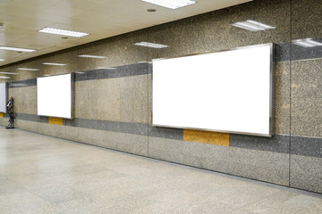 Digital media blank black and white screen modern panel, signboard for advertisement design in a shopping center, gallery. Mockup, mock-up of a digital kiosk in train subway station