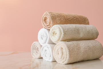 Fototapeta na wymiar Soft clean towels on table