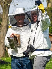Tuinposter beekeepers making selfie in the apiary, beekeeping © catherinelprod