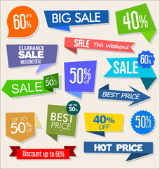 Collection of colorful sale stickers and tags