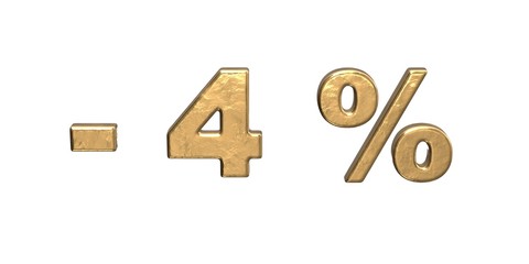 4% of discount. Golden four percent sale. 3d render isolated on white background  