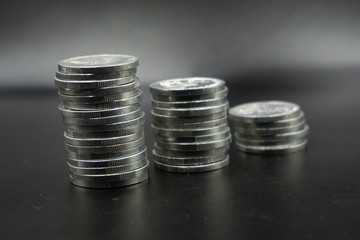 Close up of coins to stack of coins, Business Growth concept, There is money coins to stack of...