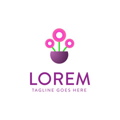 Logo with Flower in Pot Icon