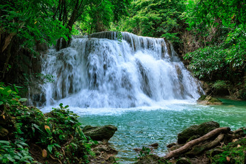 Huai Mae Khamin Waterfall level 3, Khuean Srinagarindra National Park, Kanchanaburi, Thailand; high shutter speed, freeze, no motion