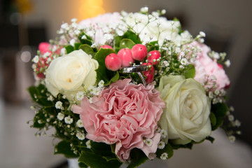 wedding bride groom rings in marriage flowers bouquet