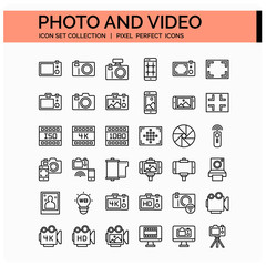 Photo And Video Icons Set. UI Pixel Perfect Well-crafted Vector Thin Line Icons. The illustrations are a vector.