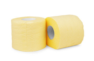 Two rolls of toilet paper on a white background