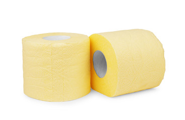 Two rolls of toilet paper on a white background